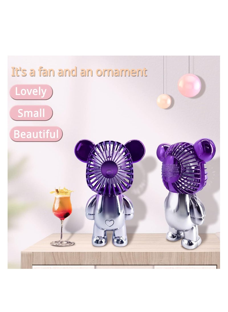 DIGI CORE USB Desk Fan Portable Desktop Fan Mini Handheld Fan Rechargeable Battery Powered Fan Adjustable 3 Speeds Colorful Bear Design Table Fan Perfect For Outdoor Office Home And Travel - Image 4