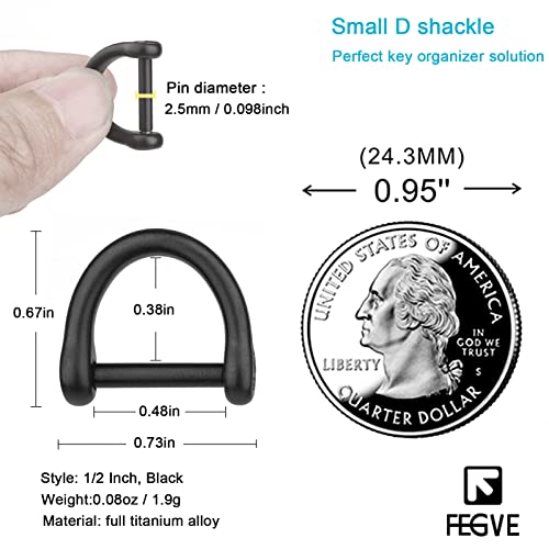 FEGVE Key Rings with Screw Shackle, Heavy Duty Strong Titanium D Rings Car Fob Key Chain Holder (Black 1/2 inch-2) - Image 2