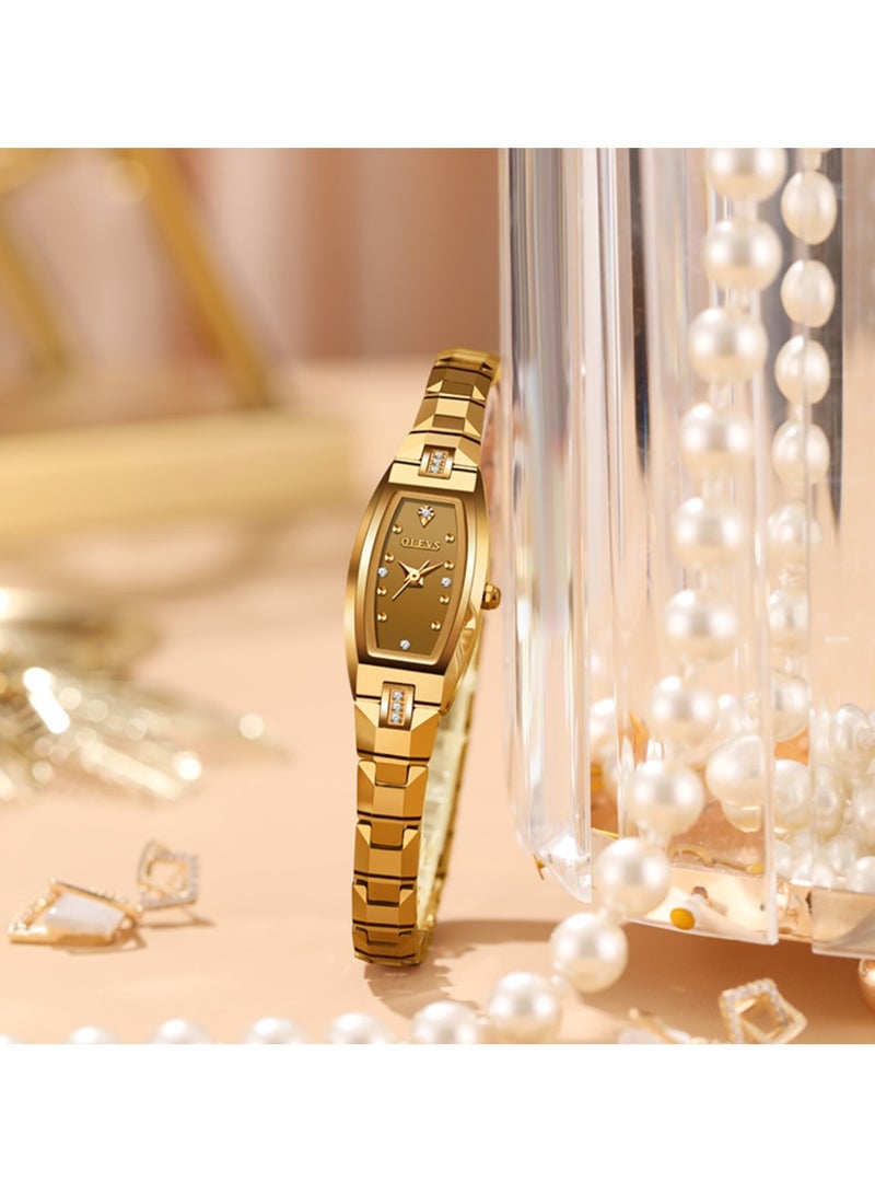 OLEVS Women Watches Imported Tungsten Steel movement And Strap Gold Quartz Waterproof Small Tonneau Shape Wrist Watch  - Image 2