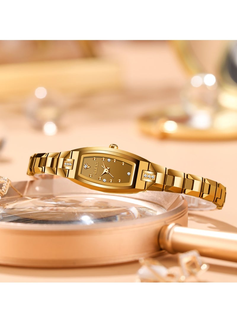 OLEVS Women Watches Imported Tungsten Steel movement And Strap Gold Quartz Waterproof Small Tonneau Shape Wrist Watch  - Image 3