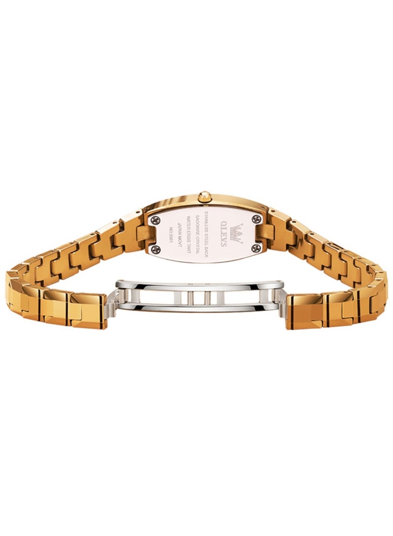 OLEVS Women Watches Imported Tungsten Steel movement And Strap Gold Quartz Waterproof Small Tonneau Shape Wrist Watch  - Image 4