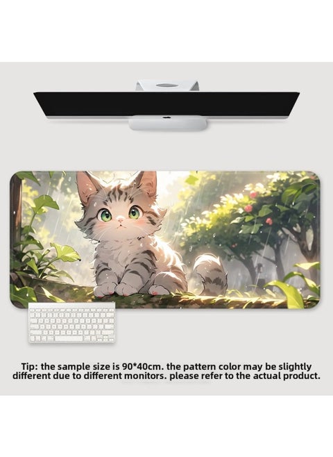 Mouse Pad Oversized Office Cat Girl Cute Cartoon Creative Worker Computer Keyboard Learning Desk Mat-Color:900*400*2-Pattern:TU-515 [cute Cat]]