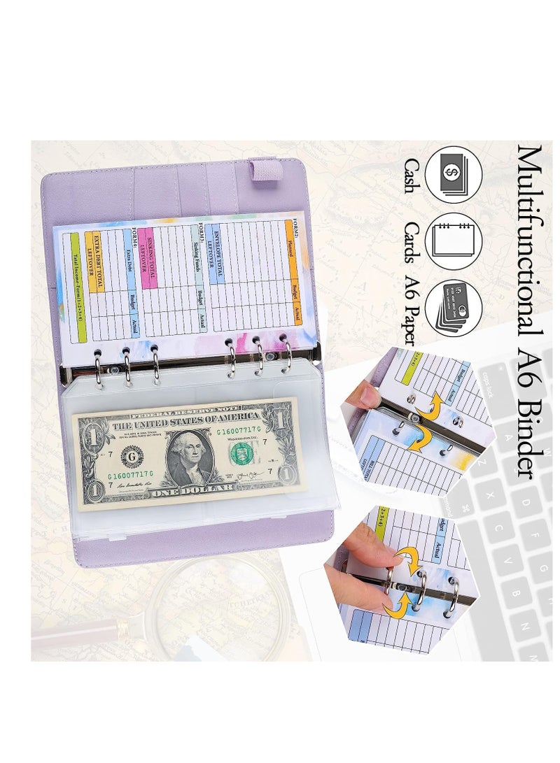 SOLARAE A6 Gradient Color PU Budget Binder Set Money Saving Wallet Ring with Cash Envelopes Sheets and Label Stickers Planner Organizer Ideal for Travel or Work - Image 2