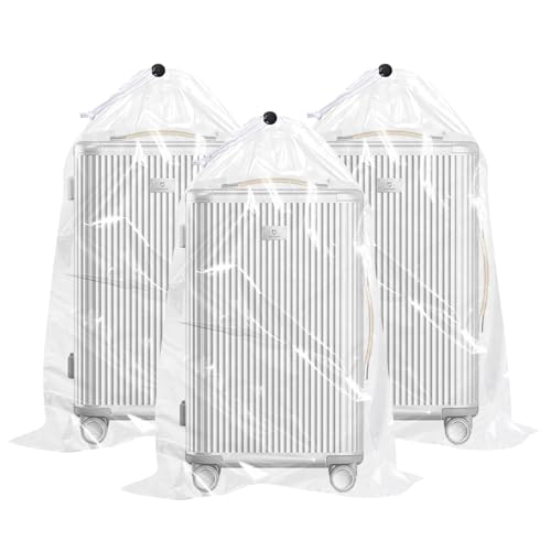 Klmnop 62 x 31 Inch Extra Large Clear Drawstring Plastic Bags, 3 Pack 4 Mil Dustproof Luggage Storage Bag for Suitcase, Multi-Purpose Storage Bags for Suitcase Garage,Blanket, Toys Organizer(Clear) - Image 1