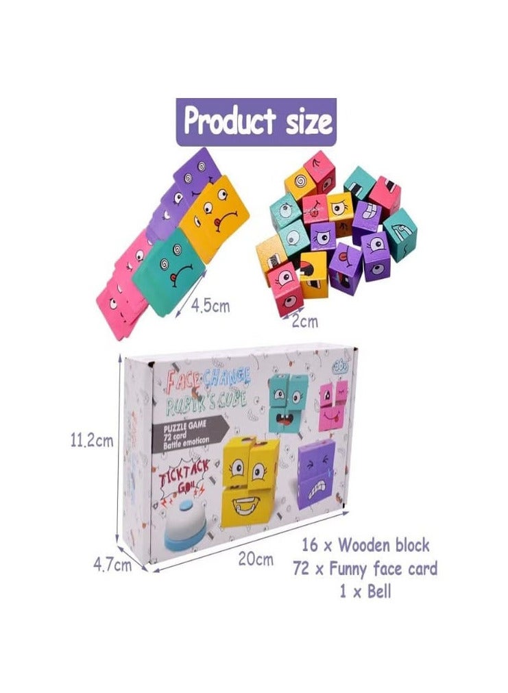 Wooden Block Toy, Face Changing Block, Emoji Block Toy, 3D Face Changing Magic Cube, Colorful Magic Cube Building Block Toy with Bell - Image 2