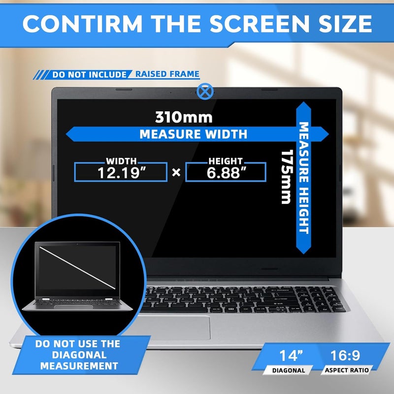 ZOEGAA 14 Inch Laptop Privacy Screen Filter Compatible with HP/Dell/Acer/Samsung/Lenovo/Toshiba for 16:9 Widescreen Display Laptop Privacy Screen and Anti-Glare Protector - Image 2