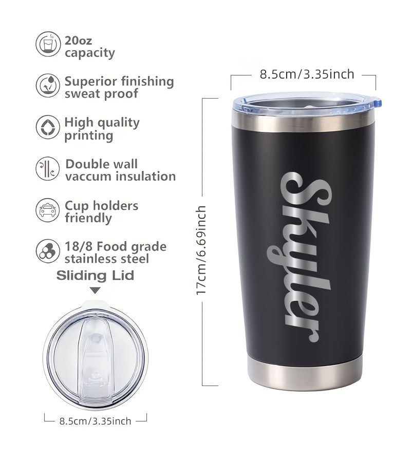 Black Sports Bottle 20 Oz Double Wall Stainless Steel Laser Engraved Leak Proof Gift - Image 3