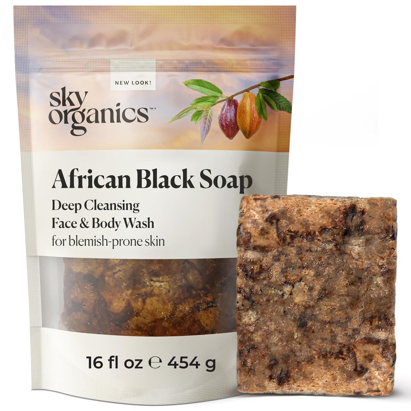 Sky Organics - African Black Soap Bar, 16 oz - Deep Cleansing Face Wash & Body Wash - Cocoa Pod Ash - Blemish, Oily & Combo Skin - Natural, Vegan & Cruelty Free - Skin Care - Image 1