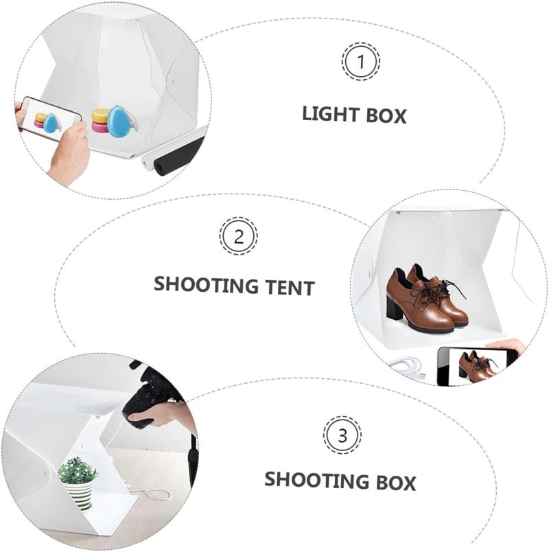 Mini Photo Box Folding Light Box Tent with LED Lighting Cube, Portable 20cm Photo Studio Softbox with 4 Color Backdrops for Product Photography - Image 3