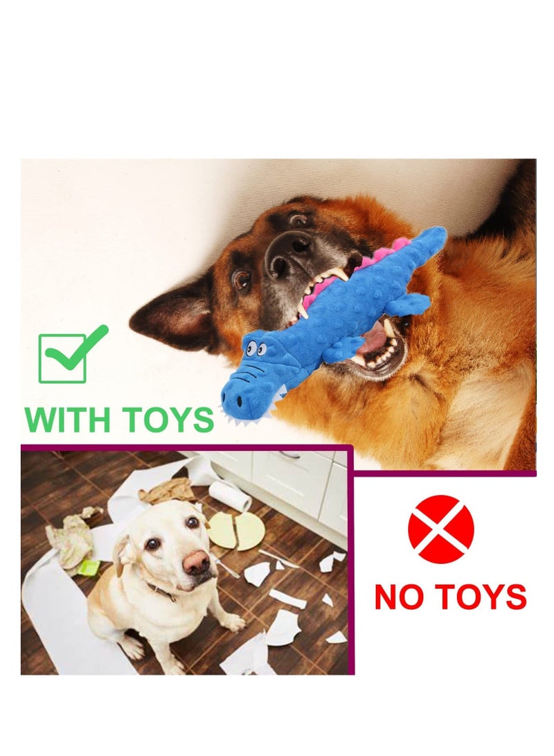 Excefore ألعاب كلاب تصدر صوت، 2 قطع ألعاب قماشية للكلاب، شكل تمساح لعبة قماشية لمضغ الجراء، ألعاب تصدر صوت للكلاب غير قابلة للتدمير مع ورق مقرمش، ألعاب مضغ متينة للكلاب (أزرق + بنفسجي) - Image 4