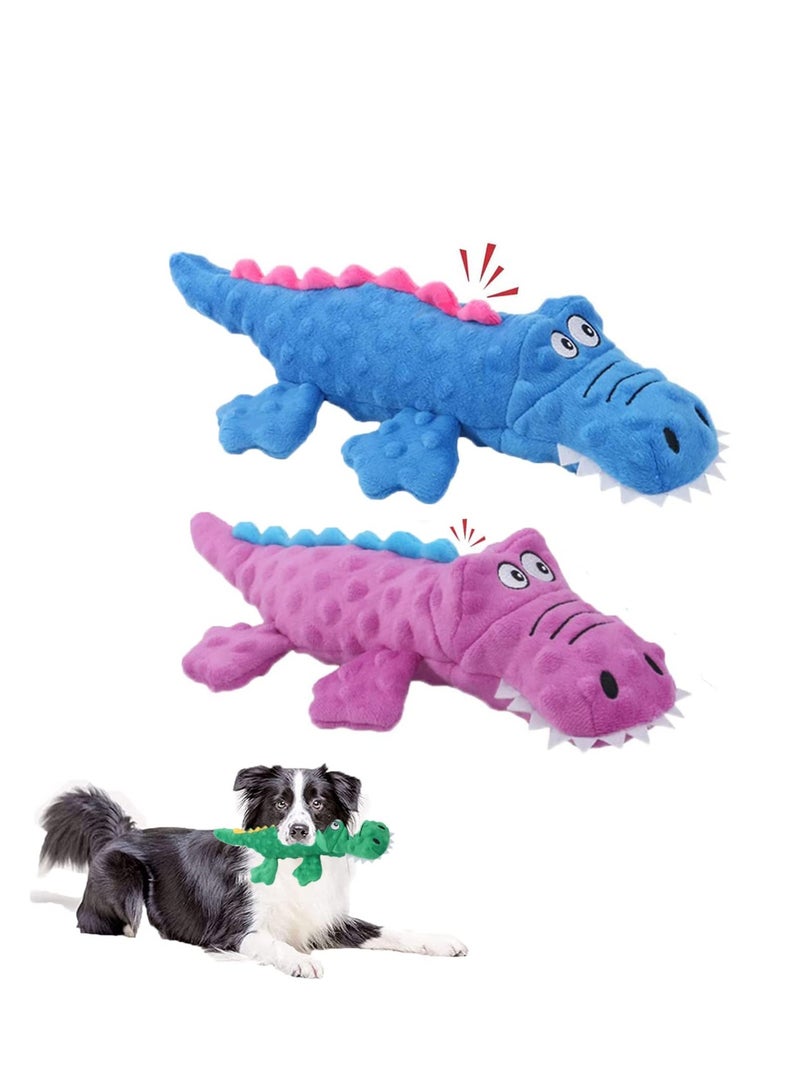 Excefore ألعاب كلاب تصدر صوت، 2 قطع ألعاب قماشية للكلاب، شكل تمساح لعبة قماشية لمضغ الجراء، ألعاب تصدر صوت للكلاب غير قابلة للتدمير مع ورق مقرمش، ألعاب مضغ متينة للكلاب (أزرق + بنفسجي) - Image 1