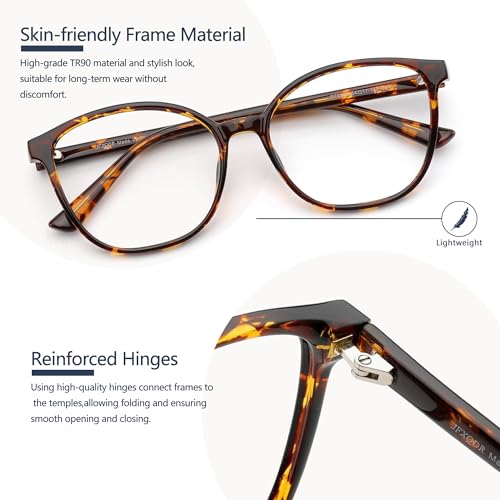 JFXQDR Women's Blue Light Blocking Glasses, TR90 Frame Computer Gaming Glasses Anti Eyestrain & UV Glare RF6208 (Coco Tortoise) - Image 3