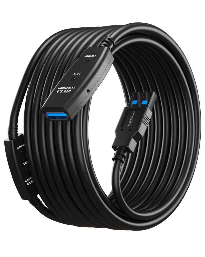 MutecPower 50 Feet Active USB Extension Cable 3.0 Male to Female with 2 Extension chipsets Signal Booster - Active Extension/Repeater Cord 15 Meters / 50 Feet (AC Power Supply Included) - Image 1