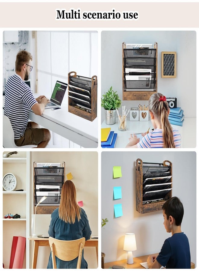 EHWINE Wall File Organizer, 6 Tier Hanging Wall File Organizer with Bottom Tray, Mail Organizer Wall Mount, Wooden Desk Organizer for Office or Home - Image 5