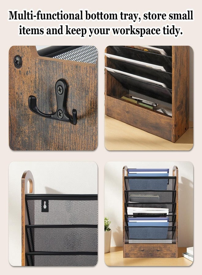 EHWINE Wall File Organizer, 6 Tier Hanging Wall File Organizer with Bottom Tray, Mail Organizer Wall Mount, Wooden Desk Organizer for Office or Home - Image 3