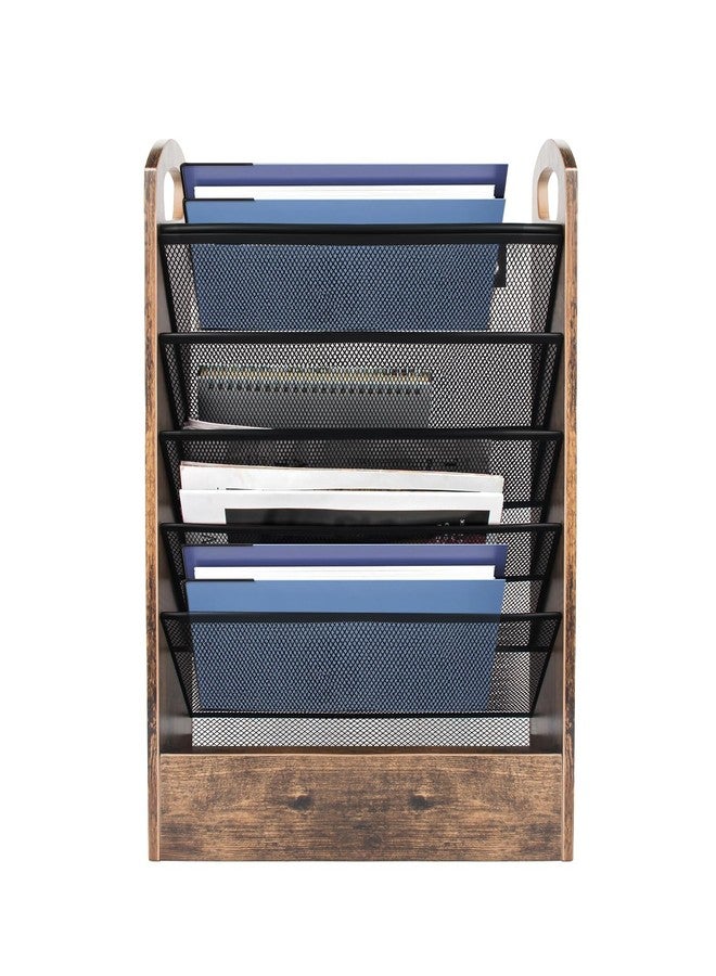 EHWINE Wall File Organizer, 6 Tier Hanging Wall File Organizer with Bottom Tray, Mail Organizer Wall Mount, Wooden Desk Organizer for Office or Home - Image 2