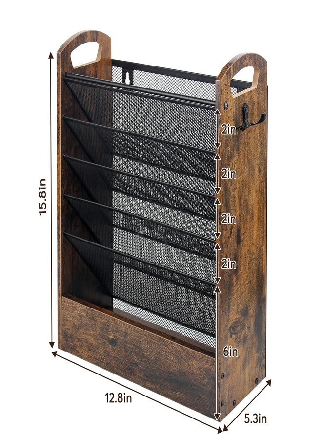 EHWINE Wall File Organizer, 6 Tier Hanging Wall File Organizer with Bottom Tray, Mail Organizer Wall Mount, Wooden Desk Organizer for Office or Home - Image 4