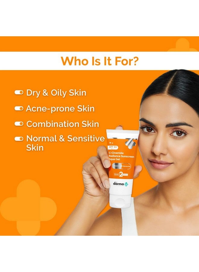 The Derma Co . C-Cinamide Sunscreen Aqua Gel Spf 50 Pa++++|Vitamin C & Niacinamide|No White Cast|Uva,Uvb Sun Protection|Blue Light Protection|Ultra Light Gel For All Glowing Skin- 80Gm,1 Count - Image 2