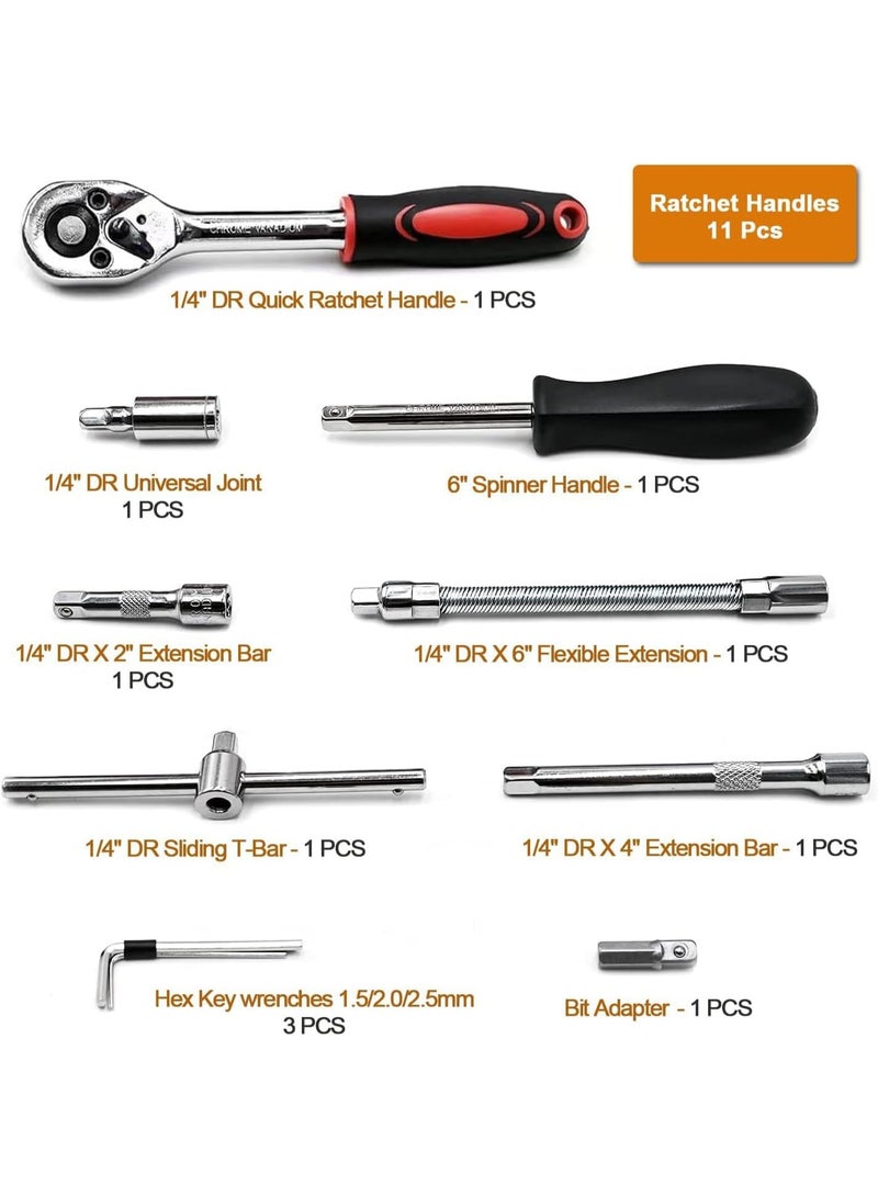 طقم مفتاح سوكت 46 قطعة مقاس 1/4 إنش – مفتاح ركت مع سوكت Cr-V من 4 إلى 14 ملم ورؤوس مفكات وأذرع إطالة لإصلاح السيارات والدراجات وصيانة المنزل - Image 3