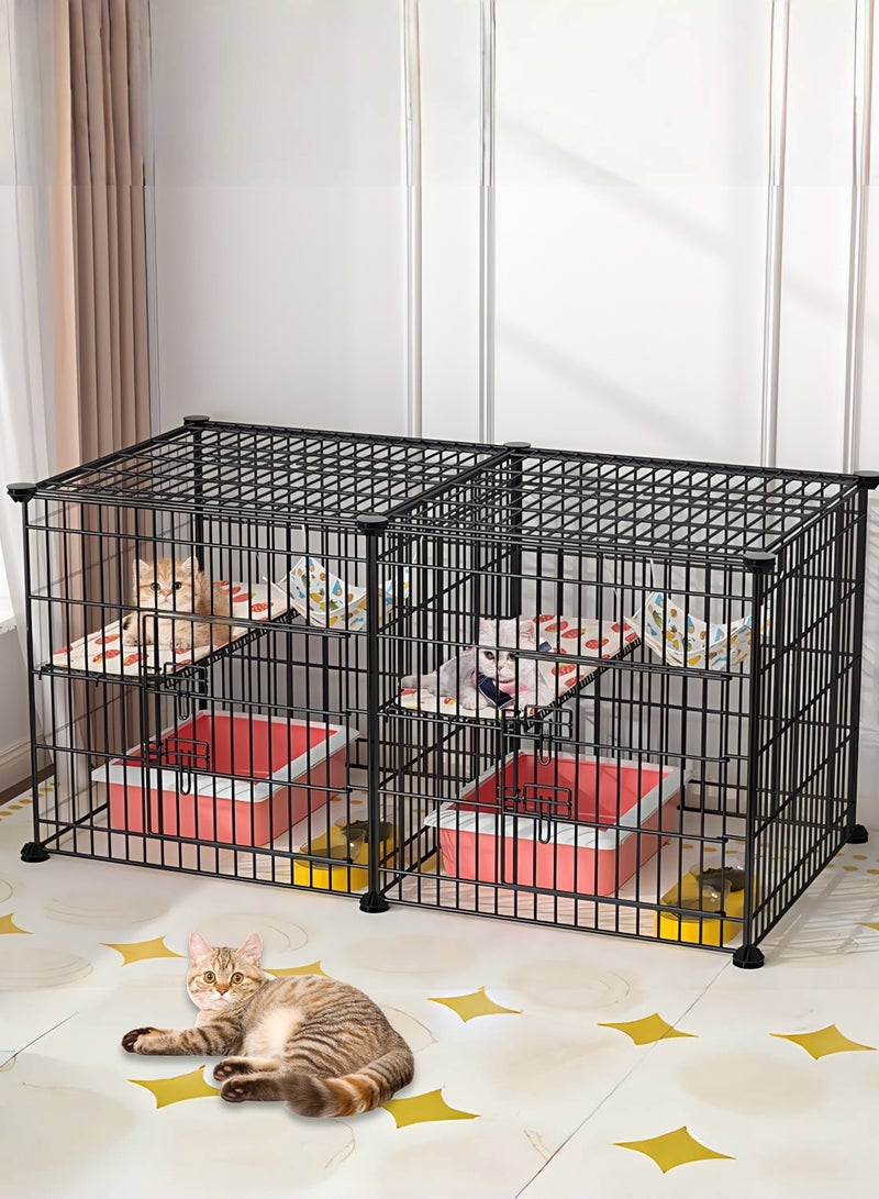 كيدل قطة قفص توأم مقصورة أسلاك معدنية في الأماكن الداخلية الكلاب صندوق القطة غلاف كبير ممارسة مكان - Image 1