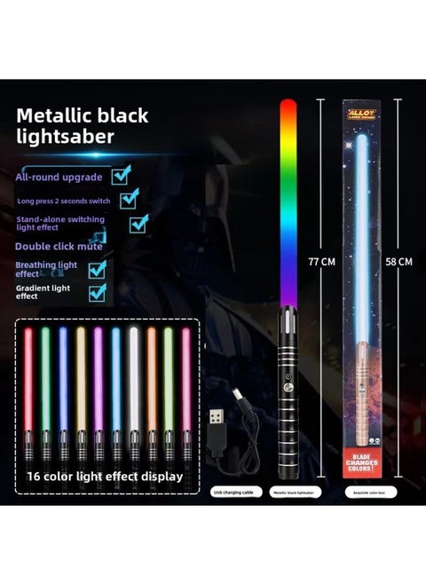 Star Wars Laser Sword Luminous Toy Metal Lightsaber Charging Color Changing Flash Toy Sword Wholesale-Color:3 Generation-black Single Pack-Specifications:10-color Light Effect + Automatic Color Change On Startup + Mute
