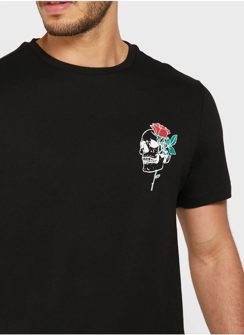Seventy Five Skull Rose Logo T-Shirt