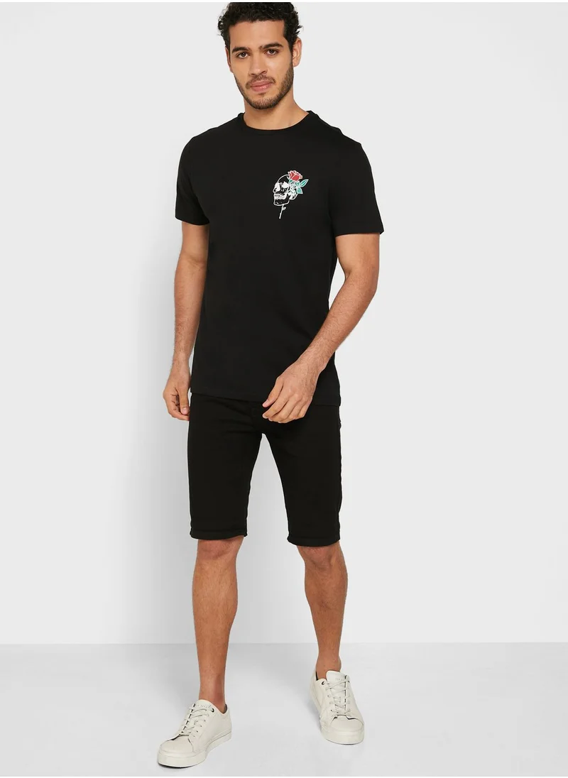 Seventy Five Skull Rose Logo T-Shirt