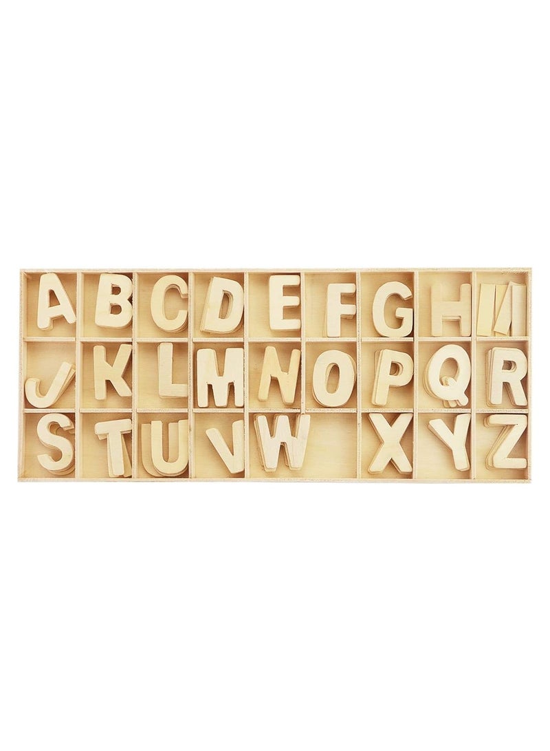 asmat Wooden Craft Letters with Wood Storage Tray Set,Natural Blank Unfinished Wooden Alphabet Letters for Kids Learning Gift,Home Decoration ( 130 Pcs) - Image 1