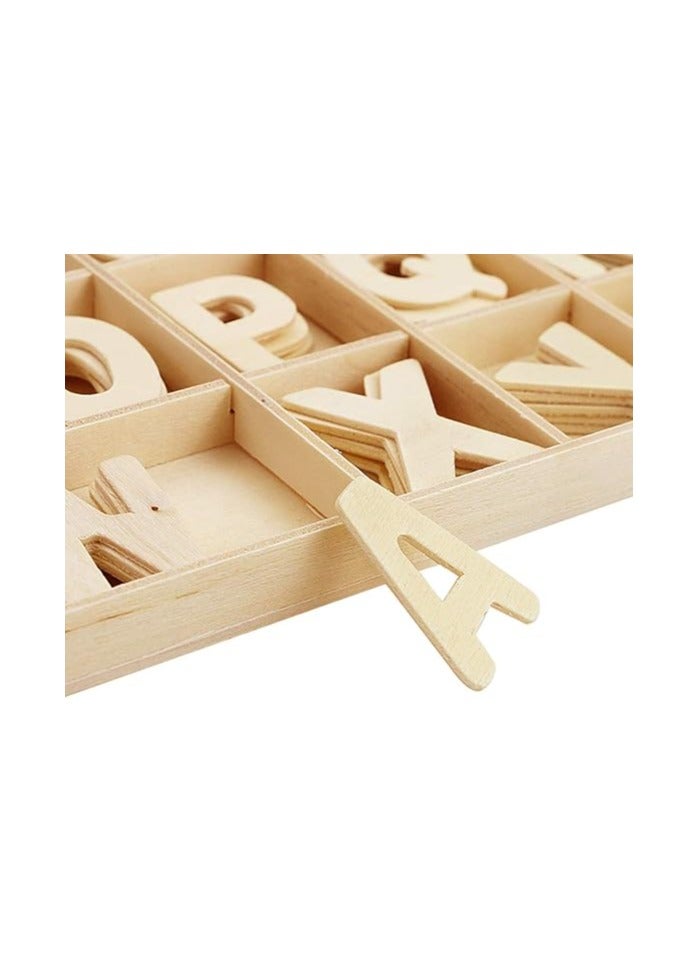 asmat Wooden Craft Letters with Wood Storage Tray Set,Natural Blank Unfinished Wooden Alphabet Letters for Kids Learning Gift,Home Decoration ( 130 Pcs) - Image 3