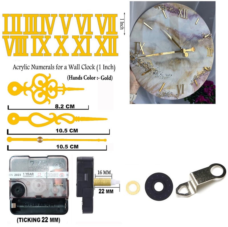 YONOTA 12 Pcs Arabic Mirrored Acrylic Numerals Movement Machine 22Mm For Wood Resin Marble Analog Clock Fancy Needles Pack 1 (Gold D2) - Image 2