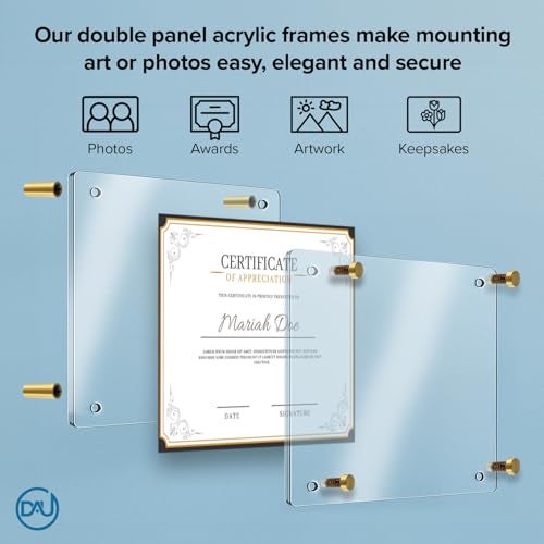 DistinctAndUnique Acrylic Floating Frames Gold Standoffs (3-Pack) 16" x 20" Clear Acrylic Frames for Wall Mount Floating Picture Frame, Diploma Poster Certificate Hanging Photo Display Degree Prints Artwork Documents - Image 3