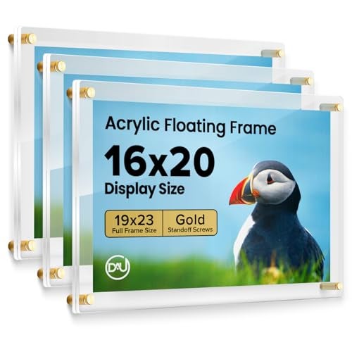 DistinctAndUnique Acrylic Floating Frames Gold Standoffs (3-Pack) 16" x 20" Clear Acrylic Frames for Wall Mount Floating Picture Frame, Diploma Poster Certificate Hanging Photo Display Degree Prints Artwork Documents - Image 1