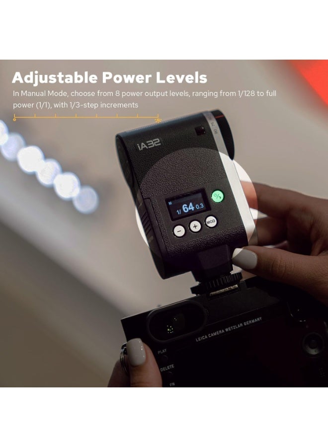 Godox iA32 Camera Flash, Angle Adjustable Flash, GN15 with 8 Levels Flash Power, CCT 6200K±200K Flash for Canon/Sony/Fujifilm/Nikon/Panasonic/Olympus, for Cameras with Single-Contact Hotshoe - Image 4