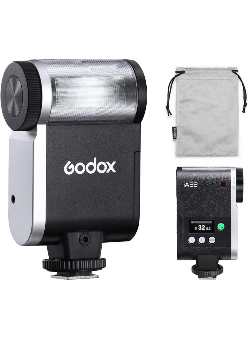 Godox iA32 Camera Flash, Angle Adjustable Flash, GN15 with 8 Levels Flash Power, CCT 6200K±200K Flash for Canon/Sony/Fujifilm/Nikon/Panasonic/Olympus, for Cameras with Single-Contact Hotshoe - Image 1