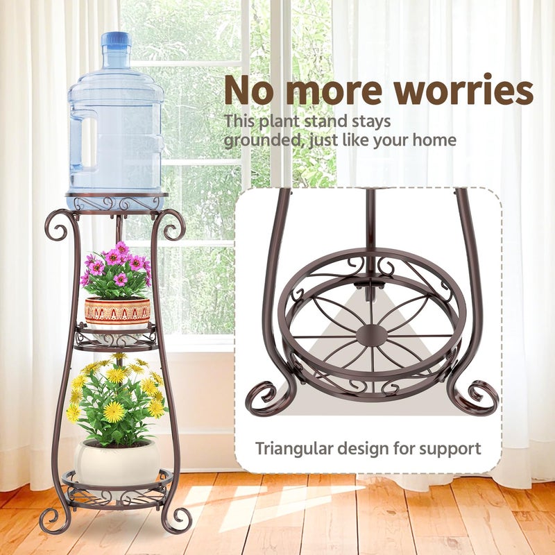LASZOLA 3 Tier Bronze Metal Plant Stand for Multiple Large Planters Indoor Outdoor Organizer, Heavy Duty Tall Flower Stand for Corner Patio Bathroom Office, Modern Sturdy Vertical Iron Rack, Cat Proof - Image 3