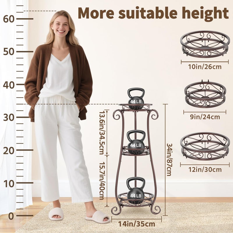 LASZOLA 3 Tier Bronze Metal Plant Stand for Multiple Large Planters Indoor Outdoor Organizer, Heavy Duty Tall Flower Stand for Corner Patio Bathroom Office, Modern Sturdy Vertical Iron Rack, Cat Proof - Image 5