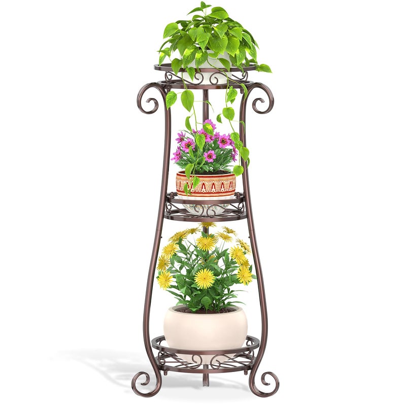 LASZOLA 3 Tier Bronze Metal Plant Stand for Multiple Large Planters Indoor Outdoor Organizer, Heavy Duty Tall Flower Stand for Corner Patio Bathroom Office, Modern Sturdy Vertical Iron Rack, Cat Proof - Image 1