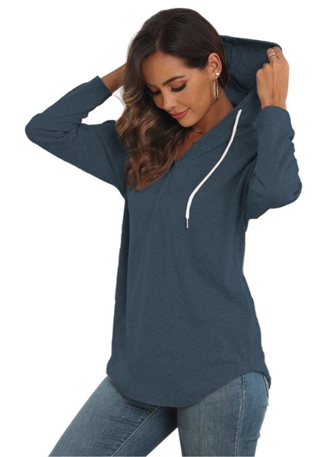 Poetsky Lightweight Athletic Hoodies for Women Long Sleeve V Neck Hooded Sweatshirts (Blue M), Blue, M - Image 4