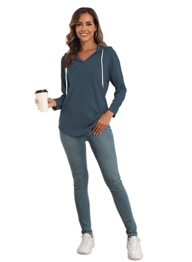 Poetsky Lightweight Athletic Hoodies for Women Long Sleeve V Neck Hooded Sweatshirts (Blue M), Blue, M - Image 5