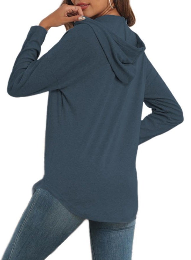 Poetsky Lightweight Athletic Hoodies for Women Long Sleeve V Neck Hooded Sweatshirts (Blue M), Blue, M - Image 2