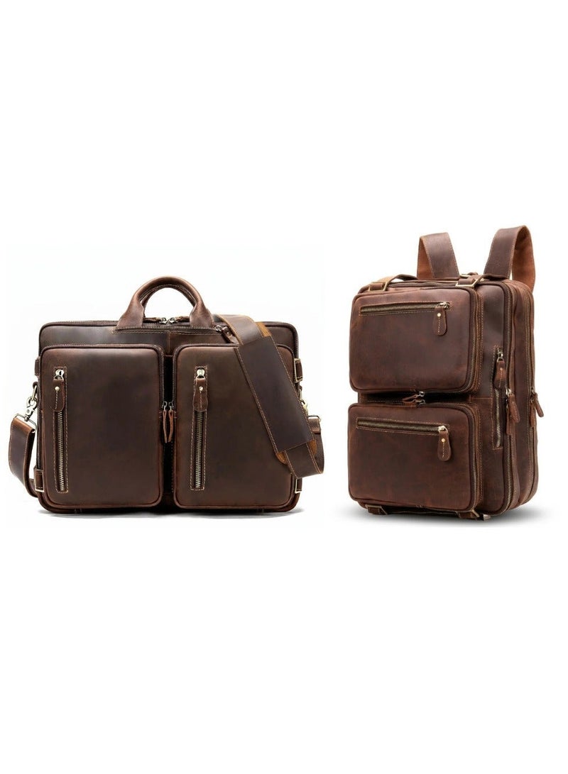 Goolink GL52612 Luxury 3-in-1 Full Grain Leather Laptop Bag - Men's Convertible Backpack Messenger Briefcase - Image 1