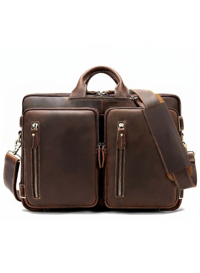 Goolink GL52612 Luxury 3-in-1 Full Grain Leather Laptop Bag - Men's Convertible Backpack Messenger Briefcase - Image 3