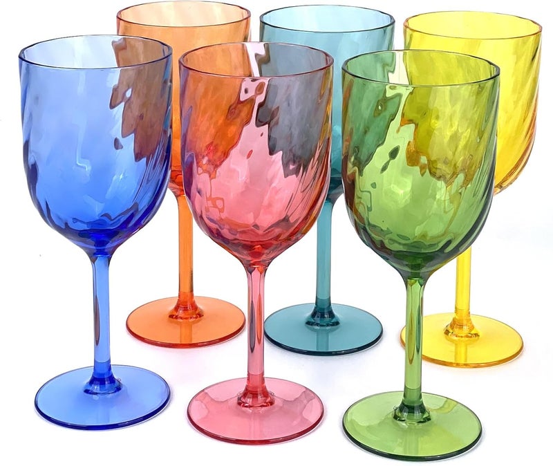 Yalin Set of 6 Unbreakable 12 oz Acrylic Plastic Wine and Water Tumbler Stackable Goblets. (Multicolor, 15 oz) - Image 1