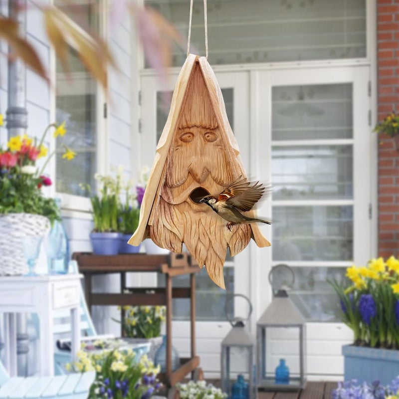 klarako Happy Spirit Birdhouse, Outdoor Garden Simulation Birdhouse Wooden Bird Feeder Hanging Old Man's Bird House Feeder for Indoor Or Outdoor - Image 1