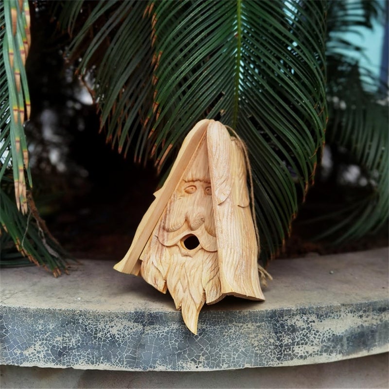 klarako Happy Spirit Birdhouse, Outdoor Garden Simulation Birdhouse Wooden Bird Feeder Hanging Old Man's Bird House Feeder for Indoor Or Outdoor - Image 4