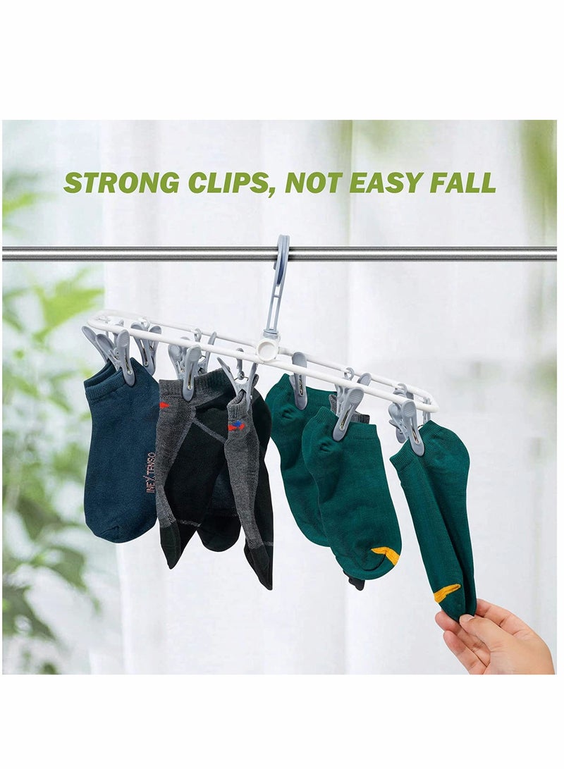 SYOSI Foldable Clip Hangers with 12 Drying Clips 2Pack Underwear Hanger Clips, Plastic Laundry and Drip for Socks, Lingerie, Clothes, Sturdy, Blue+Purple  - Image 2