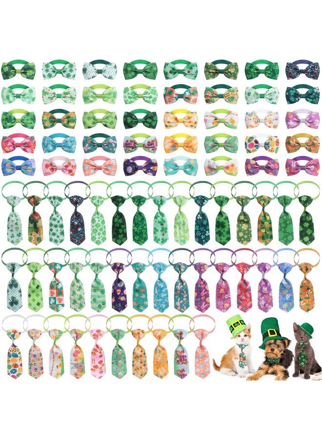 Reginary 80 Pieces Easter Dog Bow Ties with Adjustable Dog Collars Easter Egg Rabbit Shamrock Pattern Bows Pet Grooming Accessories for Small Middle Pet - Image 1