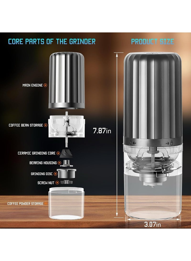 Small Portable Electric Coffee Grinder. Adjustable Burr Coffee Grinder Machine. Spice Grinder For Home Kitchen Used. One Click Start Auto Stop, Ceramic Core, USB Rechargeable with Battery Indicator. - Image 2
