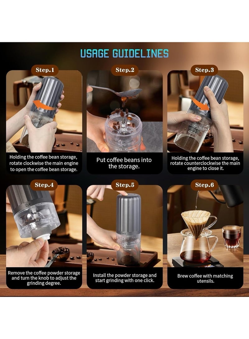 Small Portable Electric Coffee Grinder. Adjustable Burr Coffee Grinder Machine. Spice Grinder For Home Kitchen Used. One Click Start Auto Stop, Ceramic Core, USB Rechargeable with Battery Indicator. - Image 4