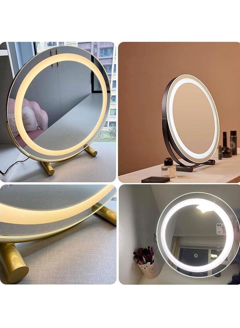 Arabest - 50 CM Large Vanity Mirror with Lights, Round LED Makeup Mirror, Light Up Mirror for Bedroom Tabletop, Smart Touch Control 3 Colors Dimmable, 360° Rotation - Image 1